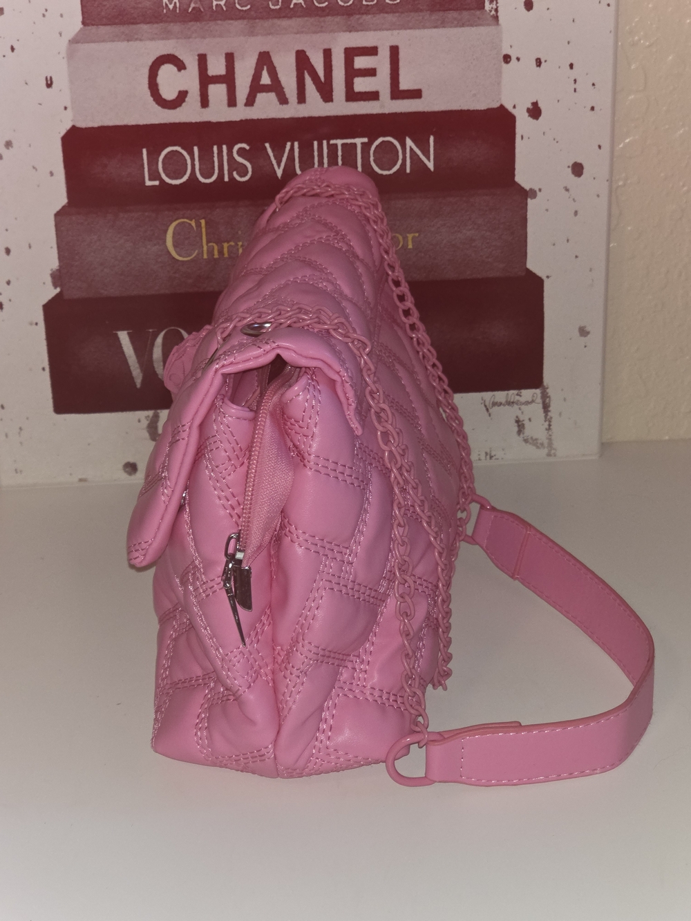 Dolls Kill Pink Quilted Chain-Detail Crossbody Bag - Picture 5 of 15